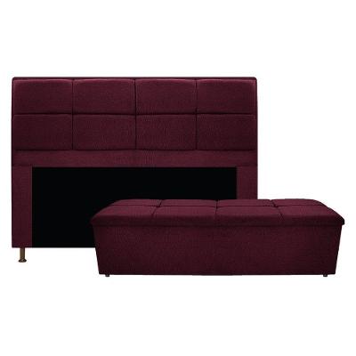 Kit Cabeceira e Calçadeira Munique 160cm Queen Size Bordô