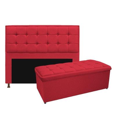Kit Cabeceira e Calçadeira Copenhague 140cm Casal Suede Vermelho
