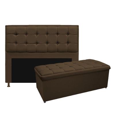 Kit Cabeceira Calçadeira Copenhague 160cm Queen Size Marrom
