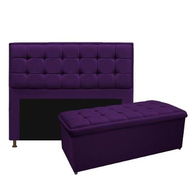 Kit Cabeceira e Calçadeira Copenhague 140cm Casal Suede Roxo