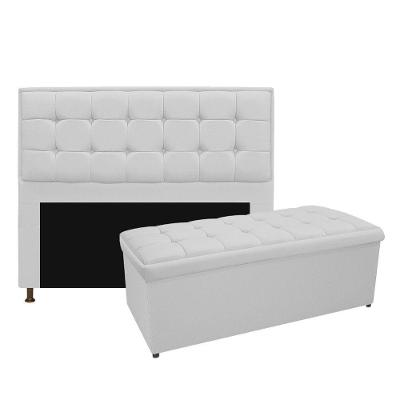 Kit Cabeceira Calçadeira Copenhague Casal Suede Branco