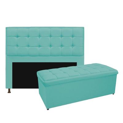 Kit Cabeceira Calçadeira Copenhague Casal Suede Azul Tiffany