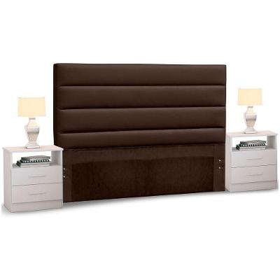 Cabeceira King Marrom 195cm e 2 Mesas de Cabeceira Branco