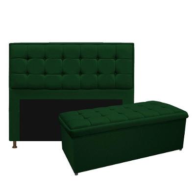 Kit Cabeceira Calçadeira Copenhague 140cm Casal Suede Verde