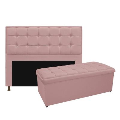 Kit Cabeceira e Calçadeira 140cm Casal Suede Rosê Adj Decor