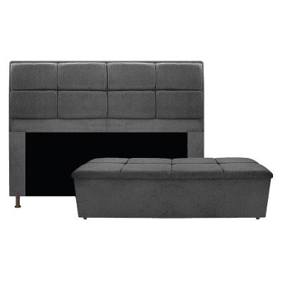 Kit Cabeceira e Calçadeira Munique Queen Size Suede Cinza