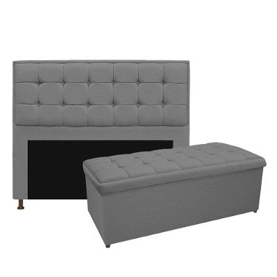 Kit Cabeceira e Calçadeira Copenhague 195cm King Size Corano Cinza