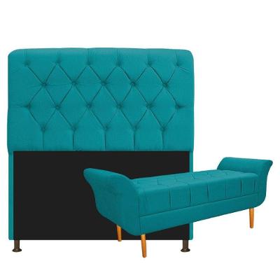 Kit Cabeceira e Recamier 160 Cm Queen Size Suede Turquesa