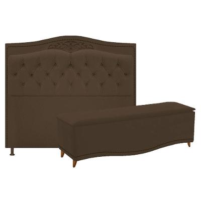 Kit Cabeceira e Calçadeira Yasmim 160cm Queen Suede Marrom