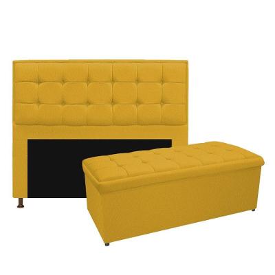 Kit Cabeceira Calçadeira Copenhague Queen Size Suede Amarelo