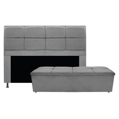 Kit Cabeceira Calçadeira Munique 160cm Corano Cinza