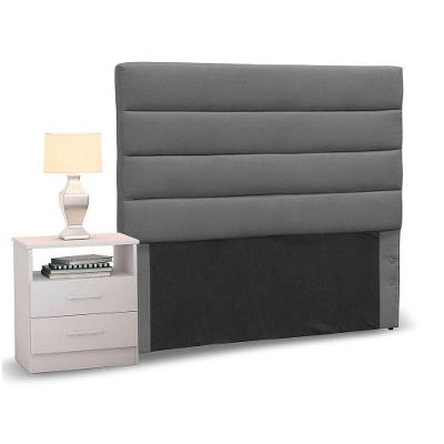 Cabeceira Solteiro 90cm Cinza e 1 Mesa de Cabeceira Branco