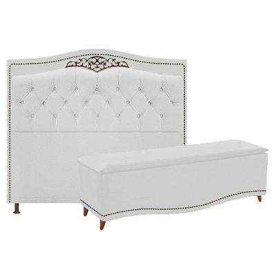 Kit Cabeceira e Calçadeira Yasmim 160cm Queen Corano Branco