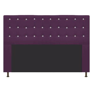 Cabeceira Estofada Dama 140cm Casal Strass Suede Roxo