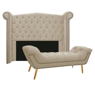 Kit Cabeceira E Calçadeira 160Cm Queen Size Corano Bege