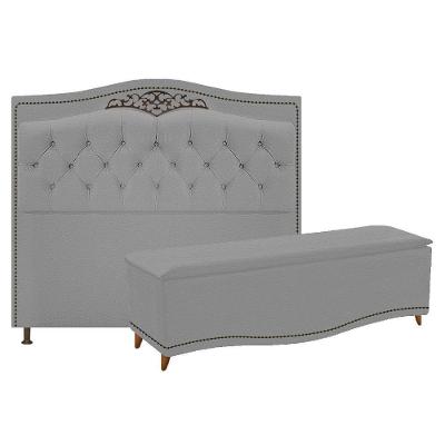 Kit Cabeceira e Calçadeira Yasmim 160cm Queen Corano Cinza
