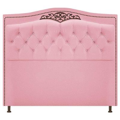 Cabeceira Estofada Yasmim 195cm King Size Suede Rosa Bebê