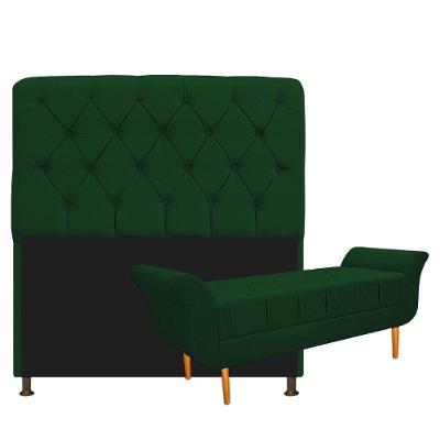 Kit Cabeceira e Recamier 160 Cm Queen Size Suede Verde