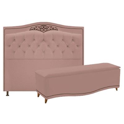 Kit Cabeceira e Calçadeira Yasmim 160cm Queen Suede Rosê