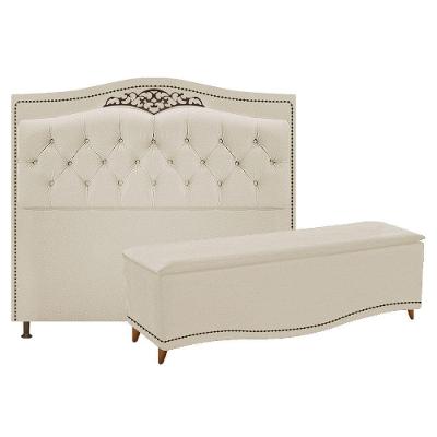 Kit Cabeceira e Calçadeira Yasmim 140cm Casal Corano Bege