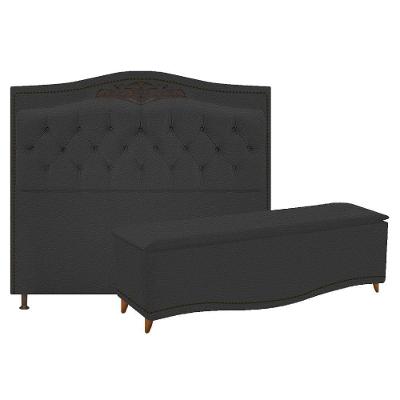Kit Cabeceira e Calçadeira Yasmim 160cm Queen Corano Preto