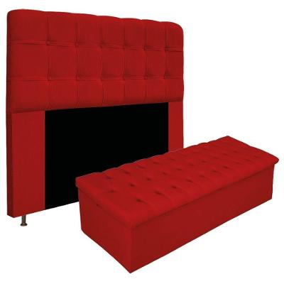 Kit Cabeceira e Calçadeira Baú Mel 195cm King Size Vermelho