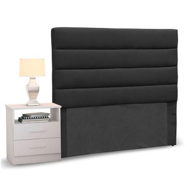 Cabeceira Solteiro 90cm Preto e 1 Mesa de Cabeceira Branco