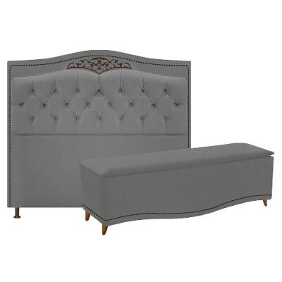 Kit Cabeceira e Calçadeira Yasmim 195 cm King Size Cinza