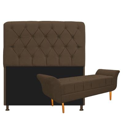 Kit Cabeceira e Recamier 160 Cm Queen Size Suede Marrom