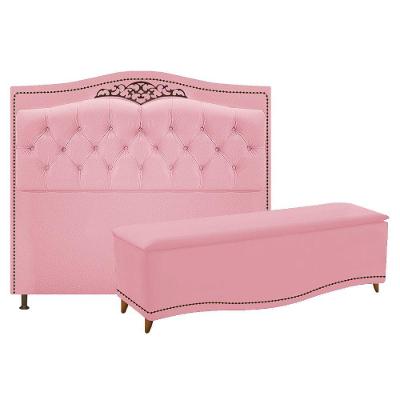 Kit Cabeceira e Calçadeira Yasmim 160cm Queen Suede Rosa