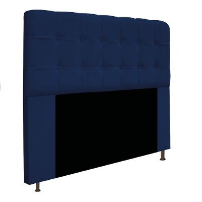 Cabeceira e Calçadeira Baú Mel 160cm Queen Size Suede Azul Marinho
