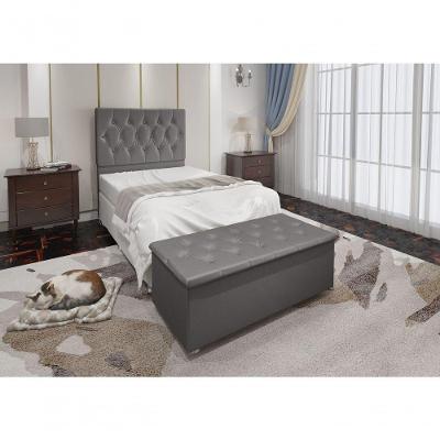 Conjunto Cabeceira Solteiro e Baú 0,90m Suede Cinza