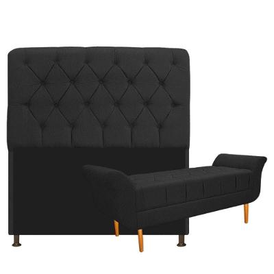 Kit Cabeceira e Recamier 160 Cm Queen Size Suede Preto