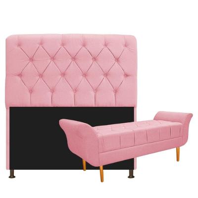 Kit Cabeceira e Recamier 160 Cm Queen Size Suede Rosa Bebê