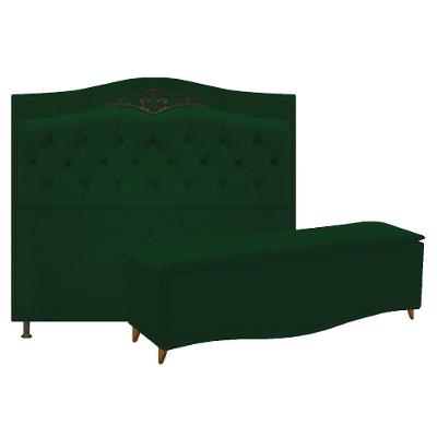 Kit Cabeceira e Calçadeira Yasmim 195 cm King Size Verde