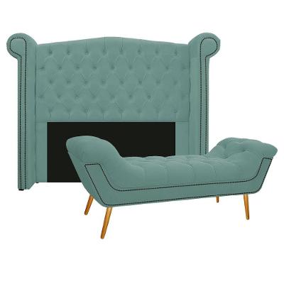 Cabeceira E Calçadeira 160 Cm Queen Size Linho Azul Turquesa