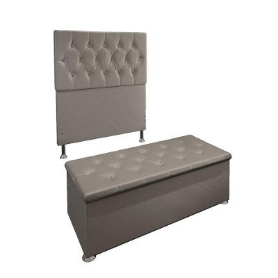 Conjunto Cabeceira Solteiro e Recamier Baú 0,90m Suede Bege