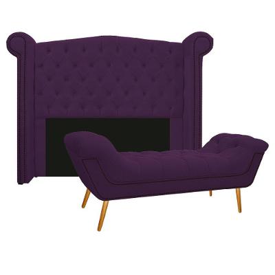 Cabeceira E Calçadeira Veneza 160 Cm Queen Size Suede Roxo