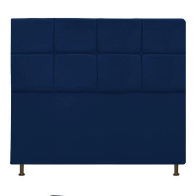 Cabeceira Estofada Damares Casal Botonê Suede Azul Marinho