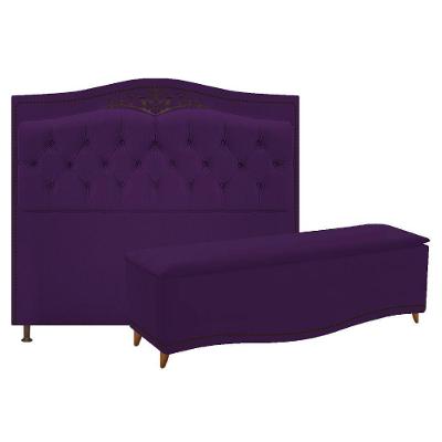 Kit Cabeceira e Calçadeira Yasmim 140cm Casal Suede Roxo