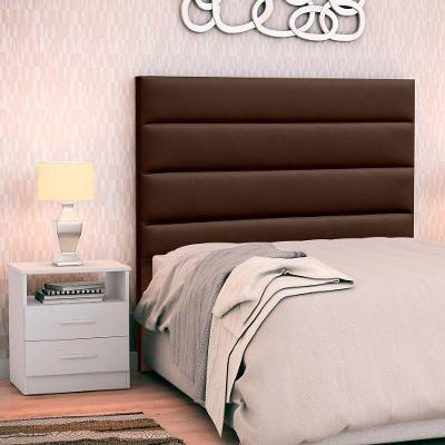 Cabeceira Solteiro 90cm Marrom e 1 Mesa de Cabeceira Branco