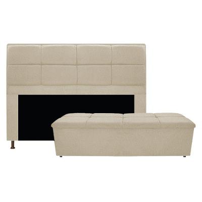 Kit Cabeceira Calçadeira Munique 160cm Queen Size Suede Bege