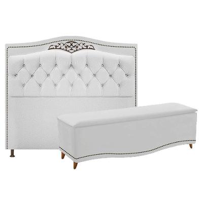 Kit Cabeceira e Calçadeira Yasmim 90cm Solteiro Suede Branco