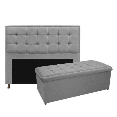 Cabeceira e Calçadeira Copenhague 140cm Casal Suede Cinza