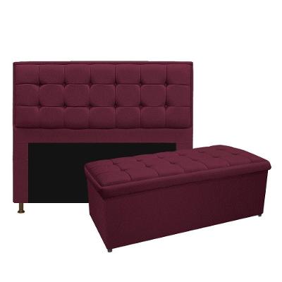 Cabeceira e Calçadeira Copenhague 140cm Casal Suede Bordô