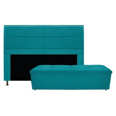 Kit Cabeceira e Calçadeira Munique King Size Azul Turquesa