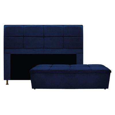 Kit Cabeceira e Calçadeira Munique King Size Suede Azul Marinho