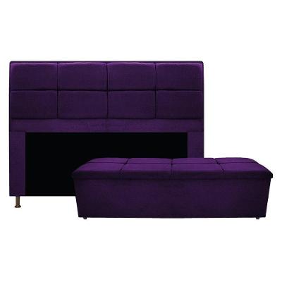 Kit Cabeceira Calçadeira Munique 160cm Queen Size Suede Roxo