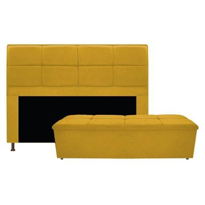 Kit Cabeceira e Calçadeira Munique Queen Size Suede Amarelo