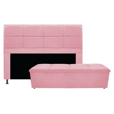 Kit Cabeceira Calçadeira Munique 160cm Suede Rosa Bebê